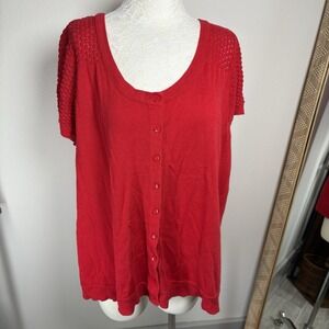 ModCloth Women's Plus 2X Red Short Sleeve Button Up Sweater Cardigan